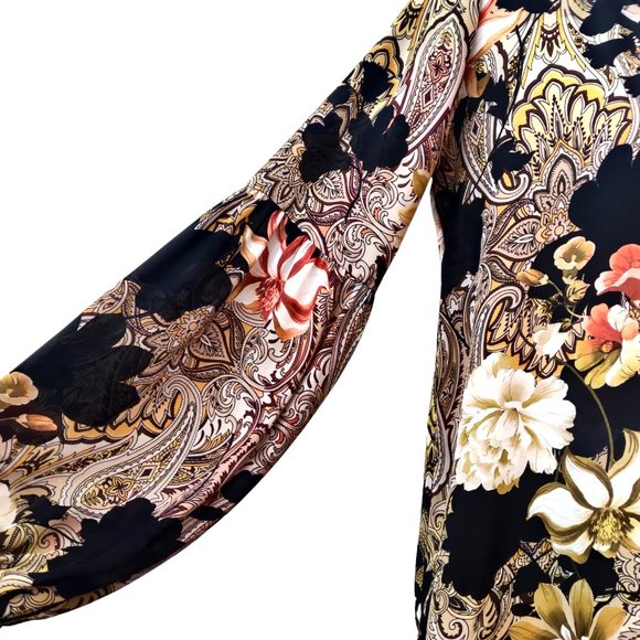 Joseph Ribkoff Womens Paisely Floral Georgette Lace Up Neck L/S Blouse Top 4 - Picture 5 of 10